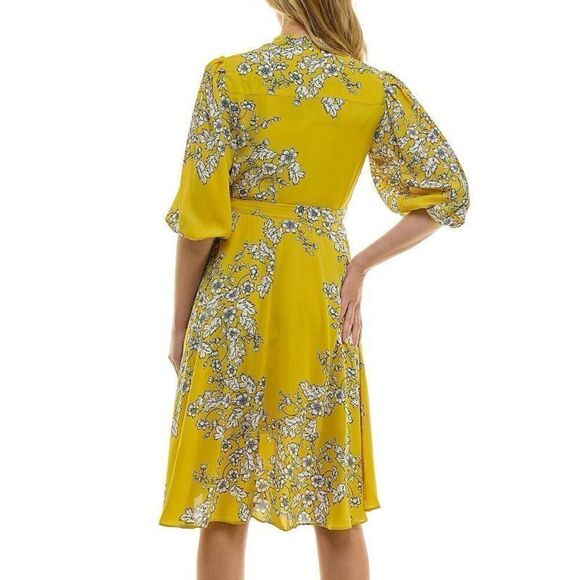Nanette Lepore Women’s Size 12 Printed 3:4 Sleeve Shirt Dress Mustard Yellow NWT - Picture 3 of 16
